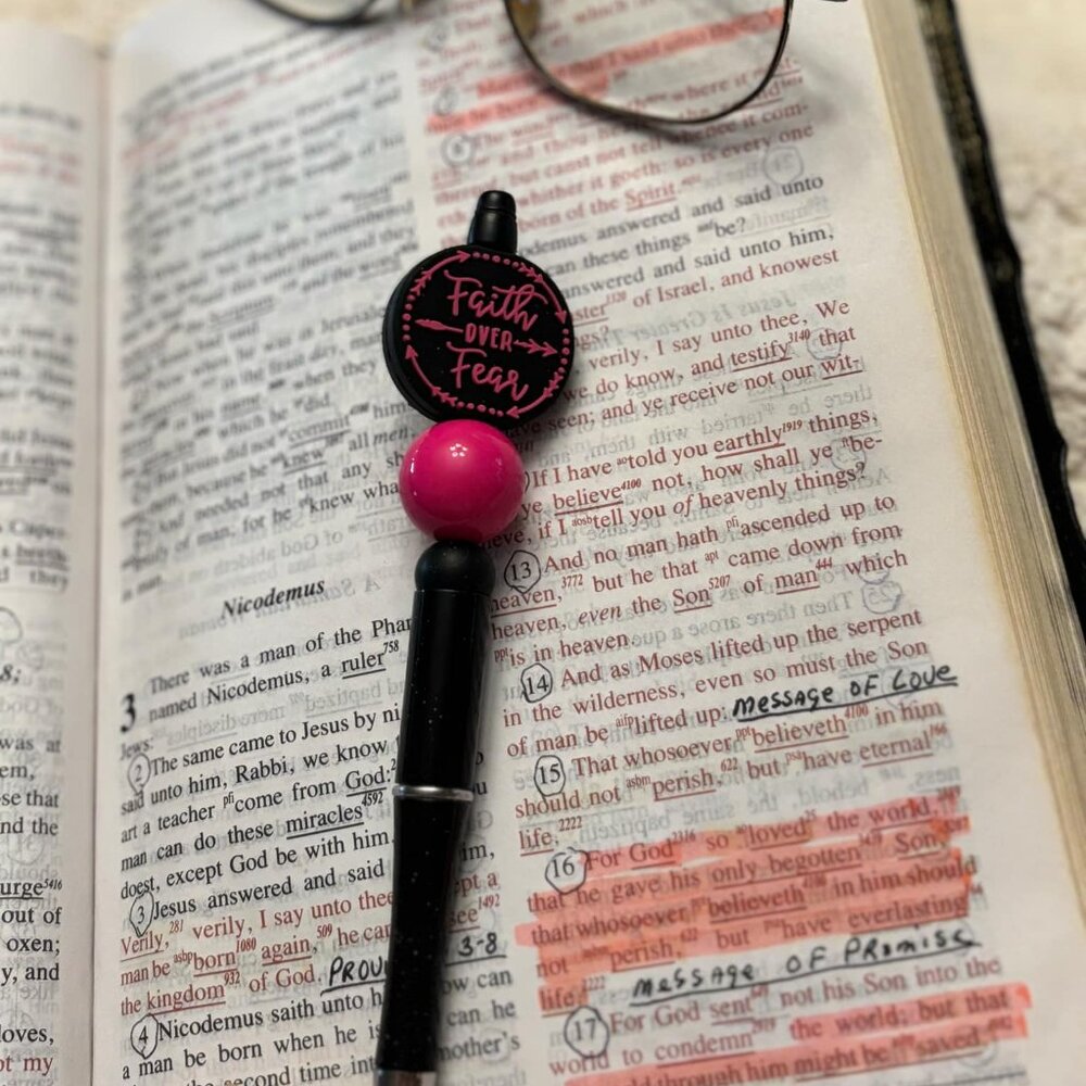 Beadable Pen "Faith over Fear Pink and Black" #23